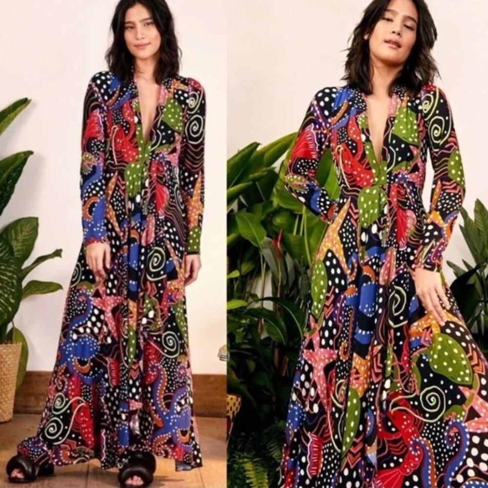 FARM Rio Under the Sea Long Sleeve Maxi Dress Sz XS